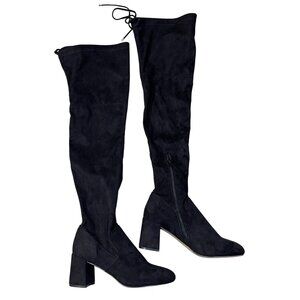 Steve Madden Osana Over The Knee Boot 7M Black Sort Tie Block Heel
